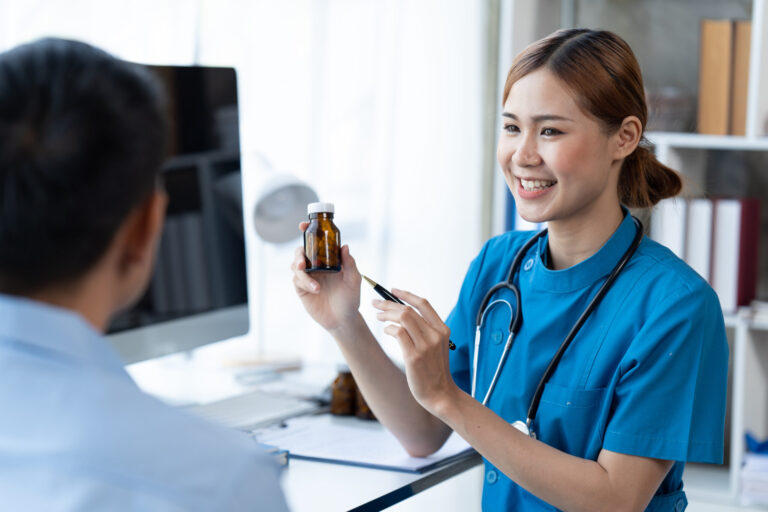 Doctor discussing medication with patient.