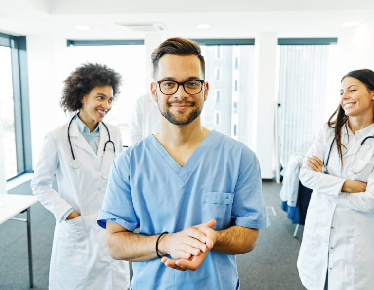 Medical team in hospital setting.