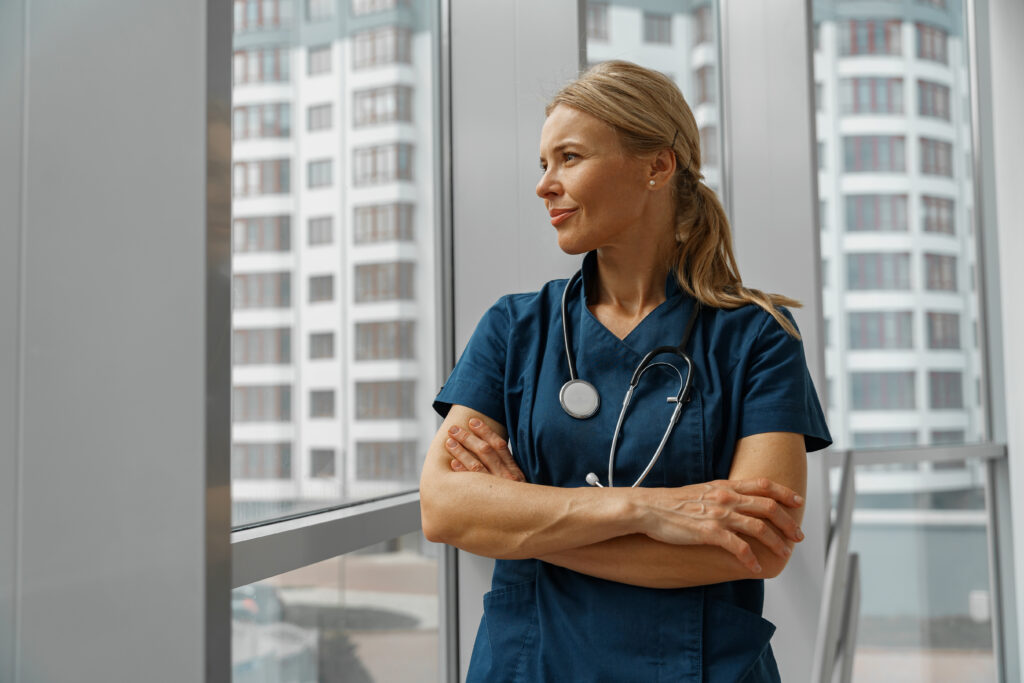 Medical professional in modern setting.